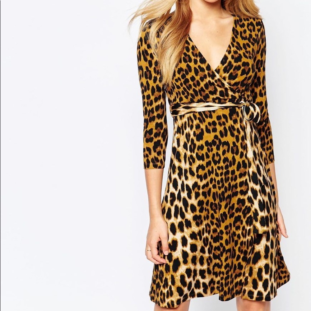 Bardot Leopard animal print faux wrap dress XS